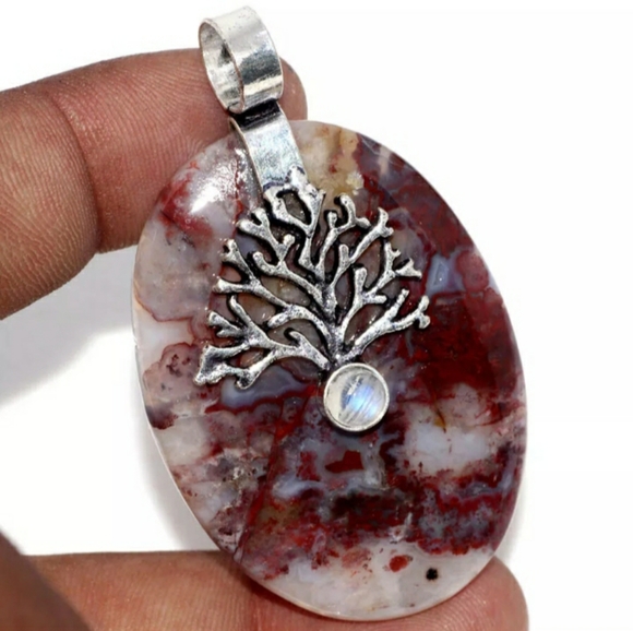 New Seam Agate and Rainbow Moonstone 925 Silver Pendant. - Picture 14 of 14